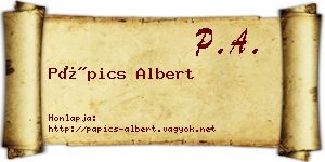 Pápics Albert névjegykártya